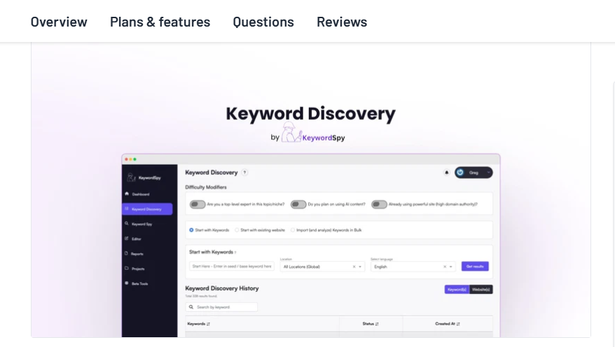 Keyword Discovery is an AI-based SEO research tool created by SEO Co-Pilot
