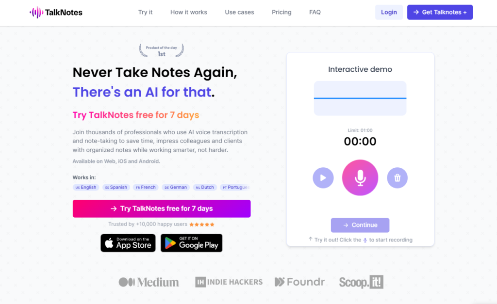 Talknotes is an AI-powered voice note app